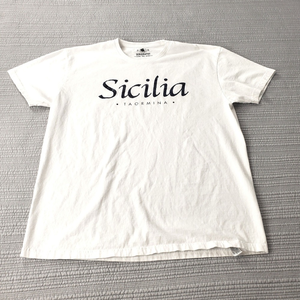 Serigraphy Sicilia Taormina T-Shirt Mens XXL White Excellent Graphic Tee